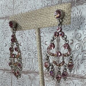 Crystal Dangle Pink Chandelier Formal Stud Earrings